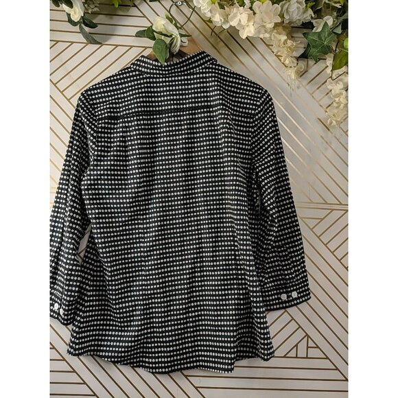 ANNA THOMAS Women's Button Up Collared Blouse Navy Blue White Cotton Size 14 - Picture 7 of 7